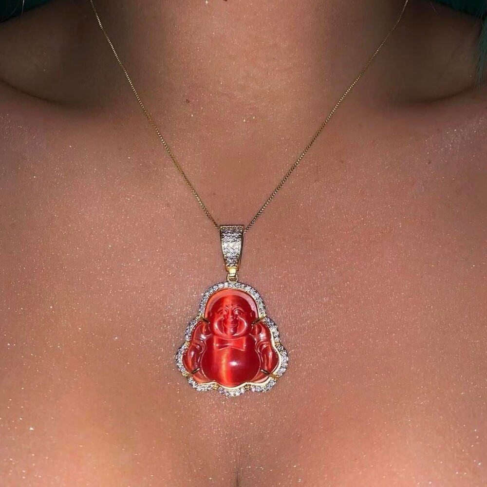Red Buddha Pendant Necklace With 18 Ff